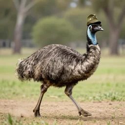 an emu wearing a military hat well running at the Australian army highly detailed digital art
