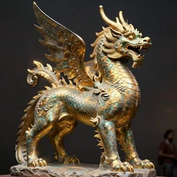 greek statue of a dragon human hybrid chimera creature, human torso dragon legs, dragontaur?, artstation, tumblr