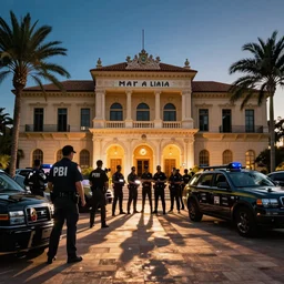 the fbi raiding mar a lago in the style of blade runner