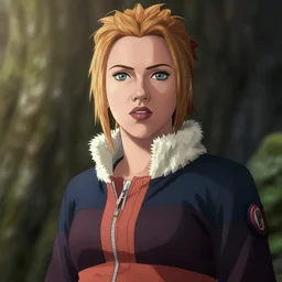 scarlett johansson from the hidden leaf village in naruto anime, dramatic lighting, hyper realism,