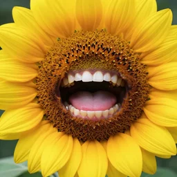 a photo of sunflower monster with real human mouth in marvel movie, 5 5 mm