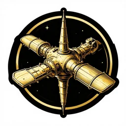 vintage space station logo, vector, black background, illustrator, designed by tom geismar, graphic design, adobe, golden art by - ratio