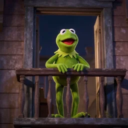 kermit from the balcony at night