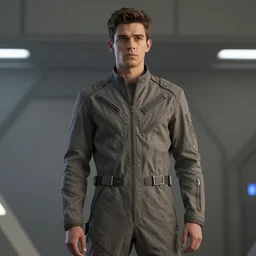 portrait of a man by greg rutkowski, he looks like henry golding, very tall and slender, wearing a utilitarian jumpsuit, scifi, sharp foccus, artstation hq.