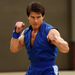Still of Tom Cruise as Ryu in Street Fighter, fighting position