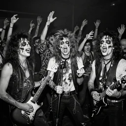 zombies at a punk rock concert, highly detailed photo from 1985, black and white