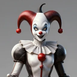 front shot of a court jester!! character, by artgerm greg rutkowski gustave dore, octane render, polished glossy, holographic metallic, bionic futurism, galactic robotic cyborg, 8 5 mm f 1. 8 lit edges, elegant luminous complex quartz highly detailed concept, polygonal shards, artstation sharp focus ray tracing cinematic masterpiece fine portrait ominous