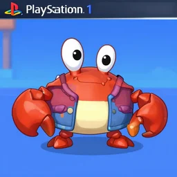 screenshot of a cute wacky humanoid crab enemy with a coat in crash bandicoot video game, crash bandicoot 4, playstation 1 era graphics, activision blizzard style, 4 k upscaled graphics