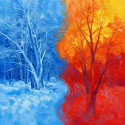the contrast between cold and hot, imagined by an artist using vibrant colors, digital art