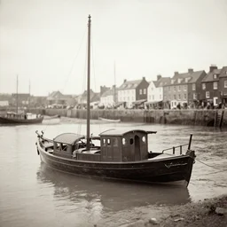 vintage photo of boast in Wick harbour in the 19th century