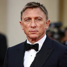 a highly detailed portrait of daniel craig, aged 6 5, in a tuxedo, in the style of cedric peyravernay