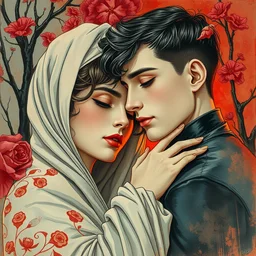 the lovers. highly detailed, digital painting, watercolor, soviet realism, engraving, artstation, concept art, smooth, sharp focus, vivid grunge, manga, illustration, unreal engine 5, 8 k, art by bilibin and kuvshinov and malevich and mucha