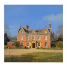 a large serene beautiful matte painting of a quaint english country mansion, by asher brown durand and greg rutkowski, featured on artstation, blue and orange color scheme