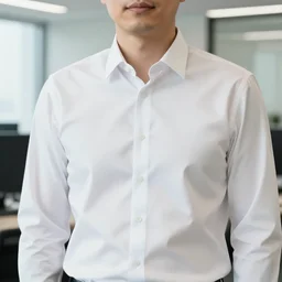 close up photo of a south korean business man wearing a white button up shirt standing in an office, hyper realistic, natural light