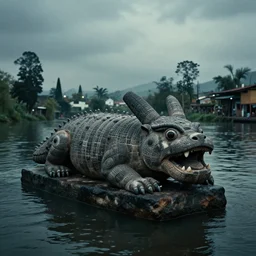 photograph of an ahuizotl in xochimilco, hd, cinematic, gloomy