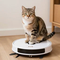 cat high on catnip sitting on a robot cleaner, roomba