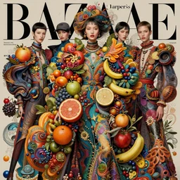 pretty model with fruit : : by martine johanna and simon stalenhag and chie yoshii and casey weldon and wlop : : ornate, dynamic, particulate, rich colors, intricate, elegant, highly detailed, vogue, harper's bazaar art, fashion magazine, smooth, sharp focus, 8 k, octane render