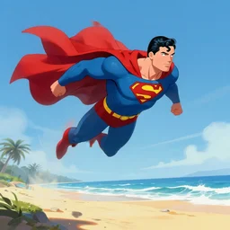 90's superboy flying above a beach, full body shot, style digital painting, concept art, smooth, sharp focus, illustration, from Metal Gear, by Alex Ross