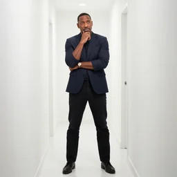 Steve Harvey pondering his Orb in a confusing white hallway
