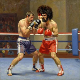 Bob Ross in a boxing ring  Russian academic painting
