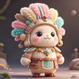high quality 3 d render hyperrealist very cute pastel fluffy! aztec warrior, vray smooth, in the style of watchmen, hannah yata, very dramatic light, low angle, uhd 8 k, shallow depth of field, william s burroughs