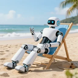 robot on the beach on holiday, relaxing