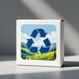 product photography, clean minimal package box design, pinterest, artstation, sustainable, eco recycling logo, blue, beautiful, vibrant, light shafts, pinterest