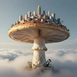 a giant mushroom that stretches above the clouds with an upside down city built under the cap. highly detailed 8 k. intricate. lifelike. soft light. nikon d 8 5 0. cinematic post - processing