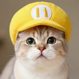 Kitten wearing waluigi hat