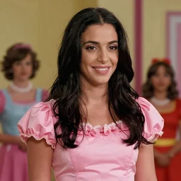 A movie still of Muammar Gaddafi wearing a pink dress in Mean Girls