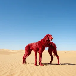 sunny karst desert wide shot, bright blue skies, crimson hound beast, fantasy concept art by alex horley