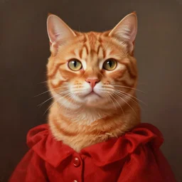portrait of an anthropomorphic orange tabby cat dressed in red, elegant, highly detailed, ray tracing, digital painting, artstation, concept art, smooth, sharp focus, illustration, art by artgerm and alphonse mucha, 8 k