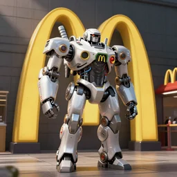 cyberpunk McDonalds selling mecha robots
