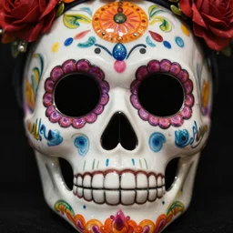 a close - up of a dia de los muertos skull face mask, vivid colors, intricate patterns, surrealist painting by igor morski, gediminas pranckevicius, beeple, ornament, porcelain, super - resolution, soft lighting, ray tracing global illumination