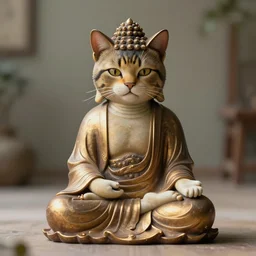 Amazing cat meditating as buddha popular generated by artificial intelligence, 8K UHD, trending on artstation, extremely detailed