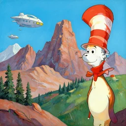rocky mountains landscape in the style of dr. seuss, starships, painting by ralph mcquarrie