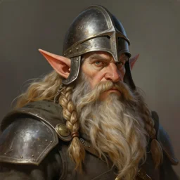 a detailed portrait of a holy dwarf cleric wearing military helmet, he has the world's longest braided beard, infinite beard length, giant beard, wearing a war - helmet, by justin gerard and greg rutkowski, digital art, realistic painting, dnd, character design, trending on artstation