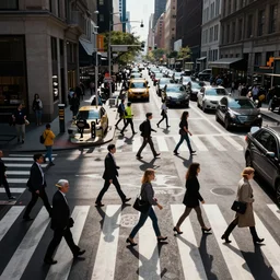 photo of busy new york crosswalk but everyone has pencils sticking out of their ears