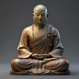hyperrealistic 3 d render of a bust of meditating monk in cyberpunk style, ultra realistic 8 k resolution.
