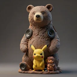 sculpture of a bear made of clay, high quality 3 d render! incorporated speakers!, cyberpunk highly detailed, unreal engine cinematic smooth, in the style of blade runner & detective pikachu, hannah yata charlie immer, moody light, low angle, uhd 8 k, sharp focus