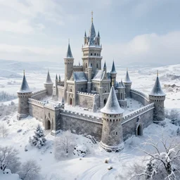 fantasy fortress in snow - covered landscape