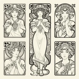 tattoo designs, line art, by mucha and brom and artgerm and greg rutkowski and ruan jia and conrad roset,