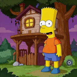 the simpsons treehouse of horror featuring bart in a gruesome and comical scenario, highly detailed digital art with dramatic lighting
