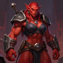 portrait of a female bodybuilder red orc in team fortress 2 style, epic, tragic, dark fantasy art, fantasy, pretty, hd shot, digital portrait, beautiful, artstation, comic style, by artgerm, guy denning, jakub rozalski, magali villeneuve and charlie bowater