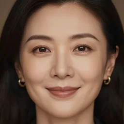 portrait of a woman, symmetrical face, her name is karen, she has the beautiful calm face of her mother, slightly smiling, ambient light