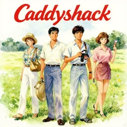 vintage movie poster art for caddyshack by trending pixiv fanbox, watercolor, style of makoto akihiko yoshida ross tran stephen bliss yoshiyuki and agnes cecile 4 k concept art