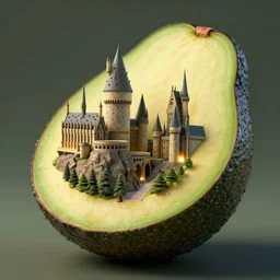 hogwarts school inside an avocado, concept art, matte painting, trending artstation, octane render, 8 k,