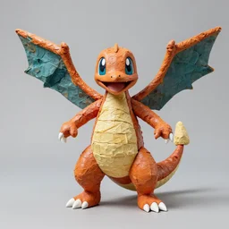 A sculpture a charmander made pure recycled materials