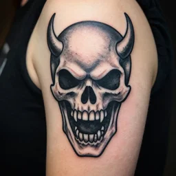 evil laughing skull tattoo