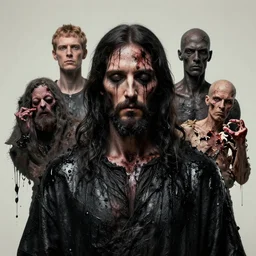 portrait of jesus christ wearing evil black oily tar by hr giger, greg rutkowski, luis royo and wayne barlowe and broken fingaz 8 k